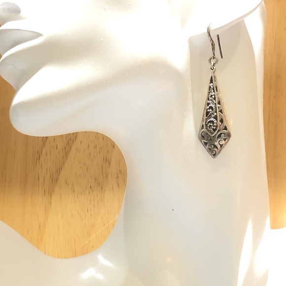 LOIS HILL Drop Dangle Sterling Oxidized Granulated & Cutout Overlapping Earrings - Picture 17 of 17